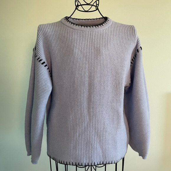 Crew neck sweater in light blue with black details - Picture 2 of 14